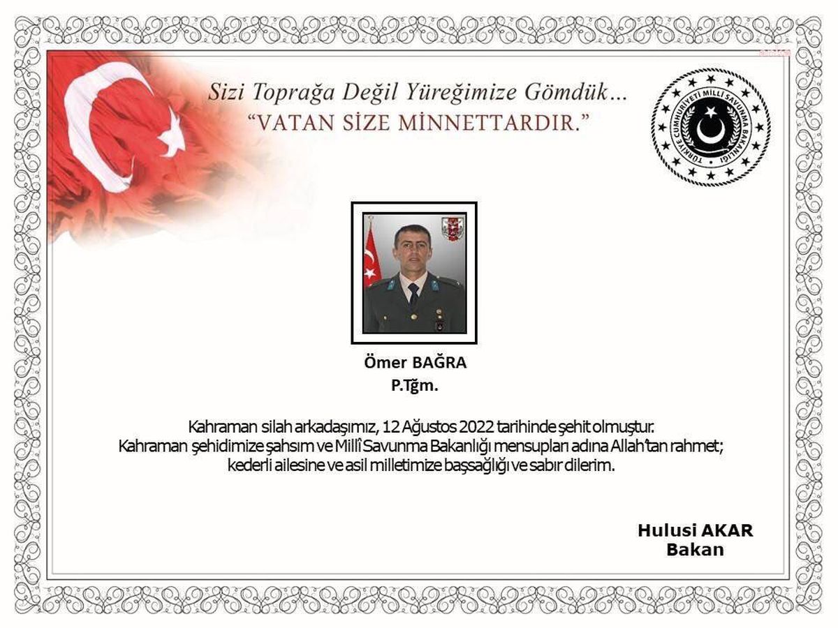 Msb: Piyade Teğmen Ömer Bağra Pençe-Kilit Operasyonu Bölgesinde Şehit Oldu