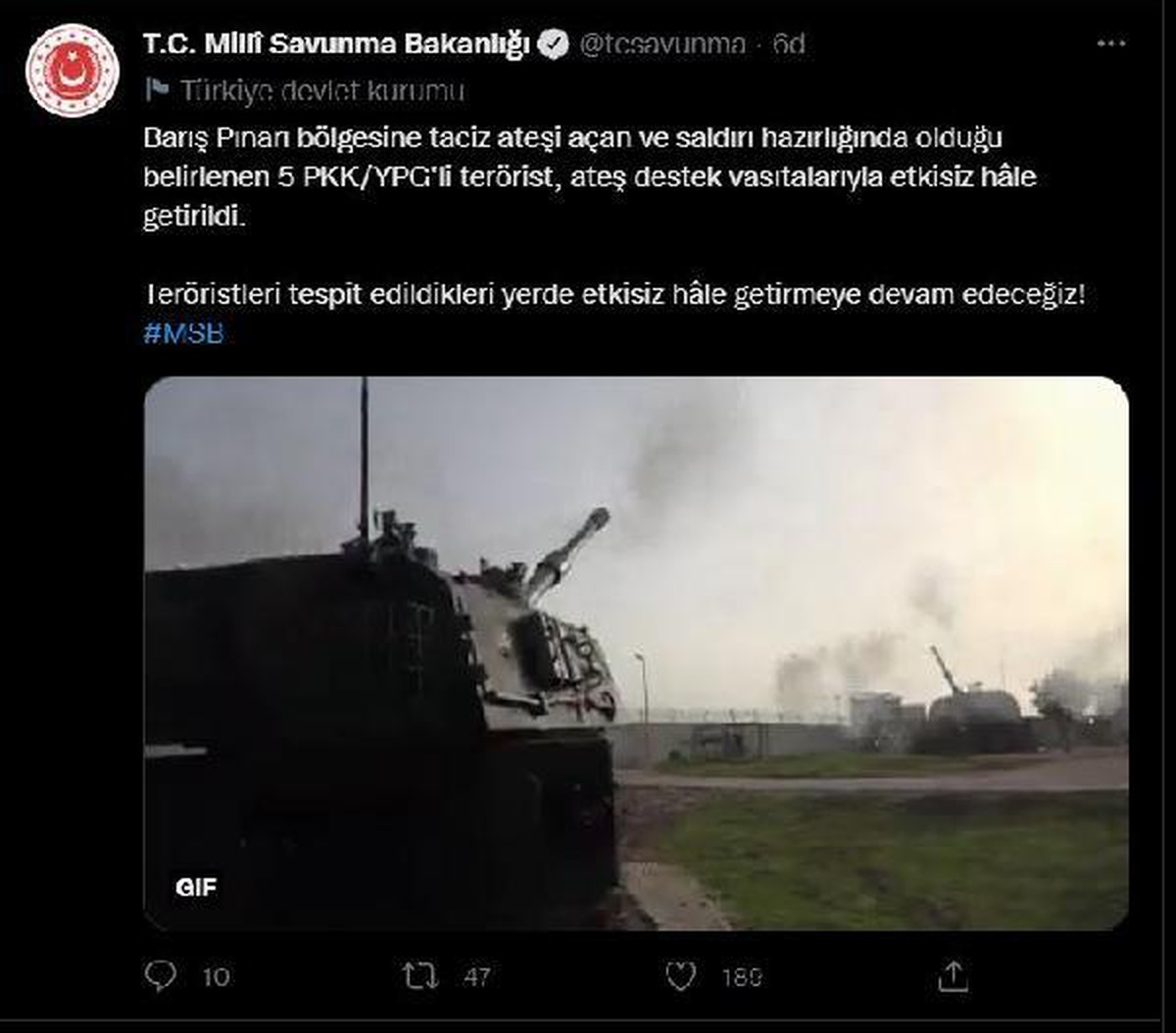 MSB: PKK/YPG\'li 5 terörist etkisiz hale getirildi