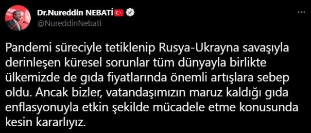 Son dakika haber! Bakan Nebati: 'Vatandaşlarımızı gıda enflasyonuna karşı korumakta kararlıyız' Son dakika haber! Bakan Nebati: 'Vatandaşlarımızı gıda enflasyonuna karşı korumakta kararlıyız'