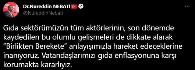 Son dakika haber! Bakan Nebati: 'Vatandaşlarımızı gıda enflasyonuna karşı korumakta kararlıyız' Son dakika haber! Bakan Nebati: 'Vatandaşlarımızı gıda enflasyonuna karşı korumakta kararlıyız'