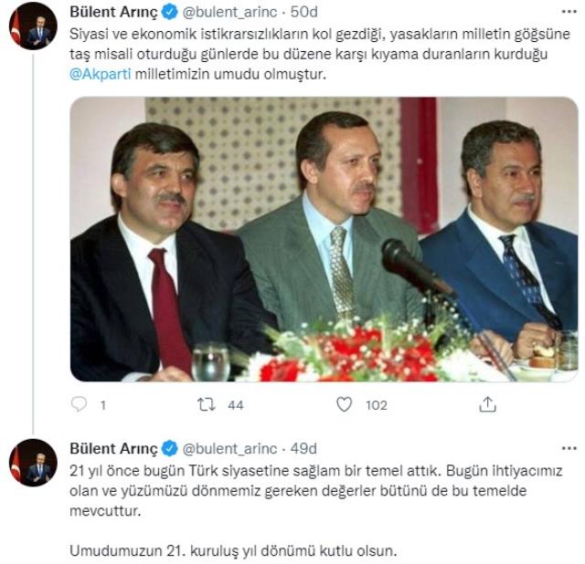 Bülent Arınç'tan AK Parti'nin kuruluş yıl dönümüne özel paylaşım Bülent Arınç'tan AK Parti'nin kuruluş yıl dönümüne özel paylaşım