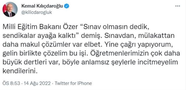 Kılıçdaroğlu'ndan Bakan Mahmut Özer'e sınav çağrısı: Gelin birlikte çözelim Kılıçdaroğlu'ndan Bakan Mahmut Özer'e sınav çağrısı: Gelin birlikte çözelim