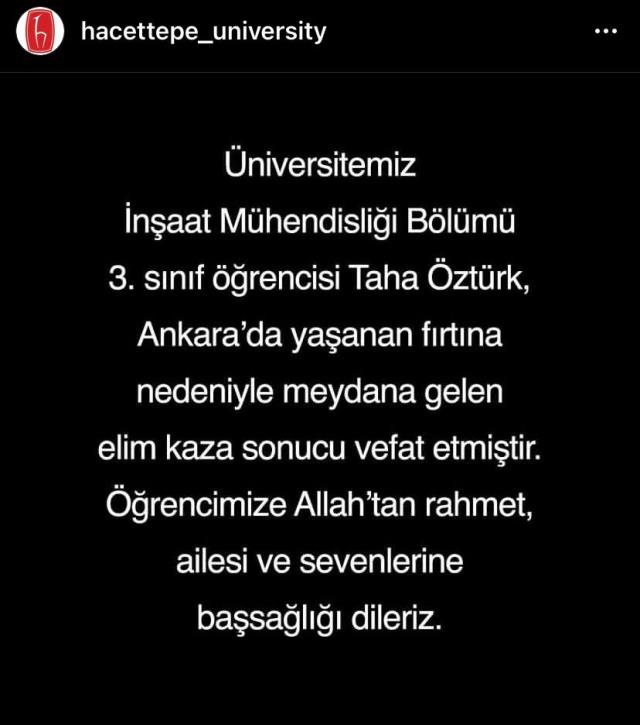 Başkentteki fırtınada hayatını kaybeden stajyer mühendisin, ilk iş günü olduğu ortaya çıktı Başkentteki fırtınada hayatını kaybeden stajyer mühendisin, ilk iş günü olduğu ortaya çıktı