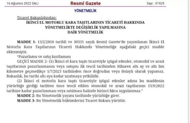 Son Dakika: 2. el otomobil satışında itibaren 6 ay ve 6 bin kilometre şartı resmen yürürlüğe girdi Son Dakika: 2. el otomobil satışında itibaren 6 ay ve 6 bin kilometre şartı resmen yürürlüğe girdi