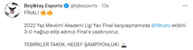 Üç skorla yarı finalden galip ayrıldı! Beşiktaş Esports Akademi takımı adını finale yazdırdı