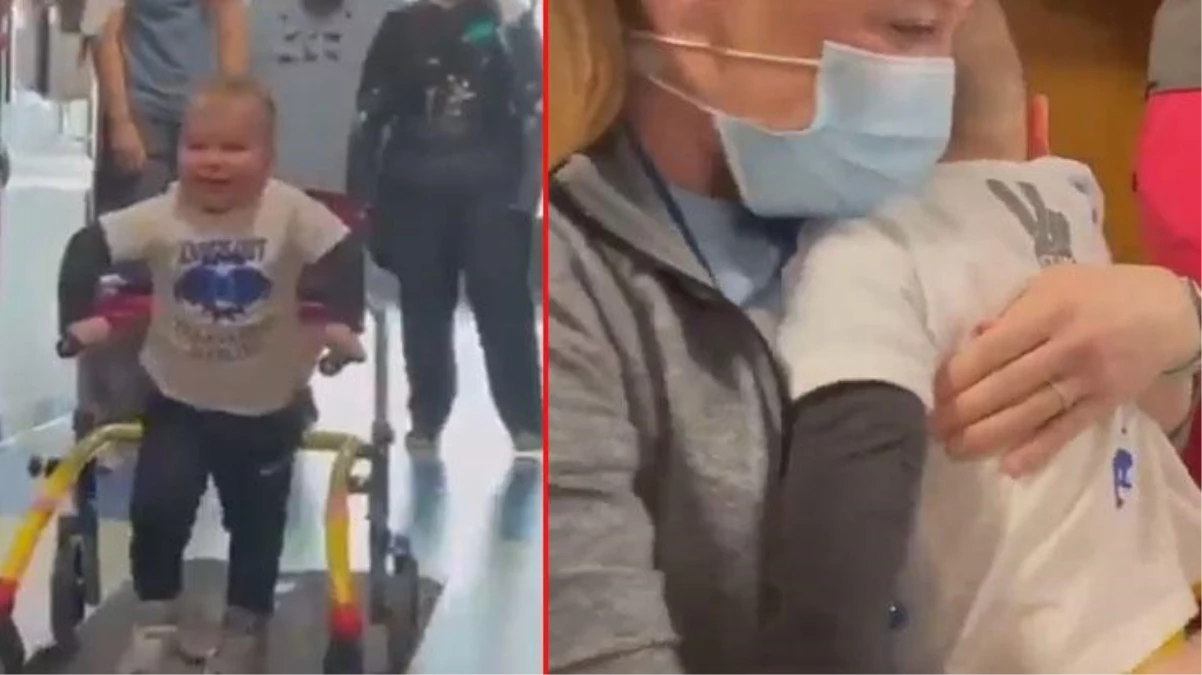 İki yıldır felç hastası olan çocuk, hastalığını yenerek hastaneden yürüyerek çıktı