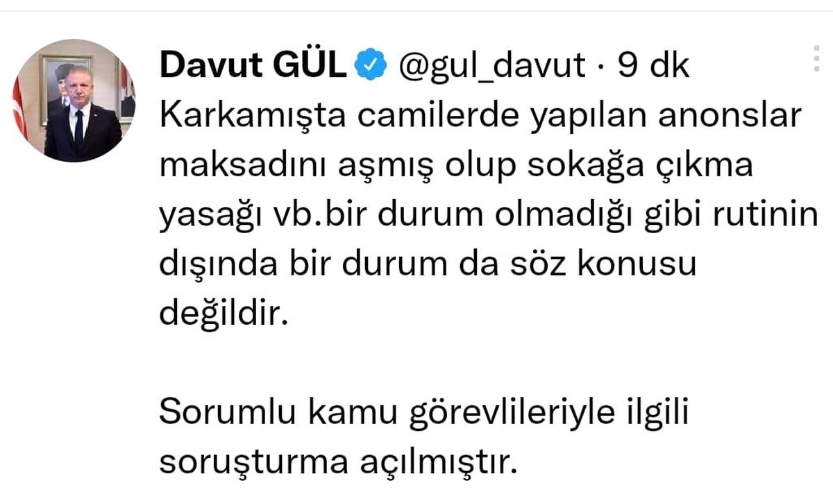 Gaziantep Valisi Gül\'den "camilerde yapılan anonslara" ilişkin açıklama Açıklaması