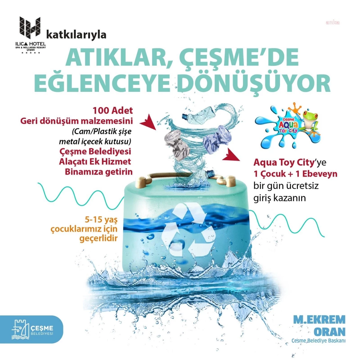 Çeşme\'de Geri Dönüşüm Atığı Getiren Çocuklara Ücretsiz Aqua Park Bileti