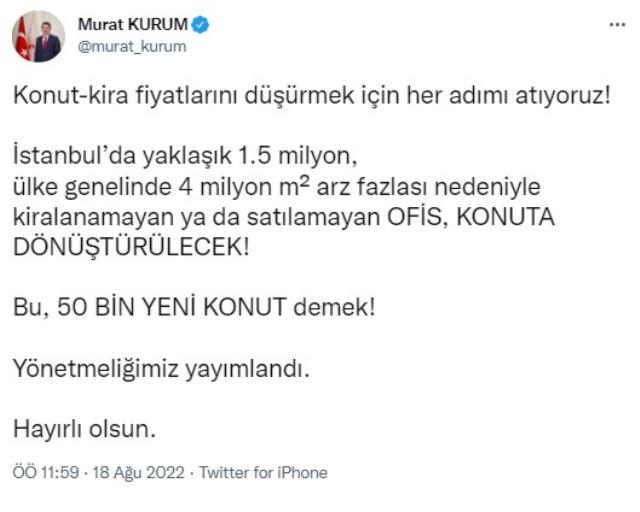 Hükümetten fahiş kira ve konut fiyatları için yeni hamle: 4 milyon m²'lik ofis, konuta dönüştürülecek