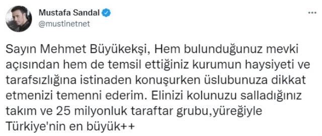 Mustafa Sandal'dan TFF Başkanı Mehmet Büyükeşi'ye olay sözler: Elinize kolunuza hakim olun Mustafa Sandal'dan TFF Başkanı Mehmet Büyükeşi'ye olay sözler: Elinize kolunuza hakim olun