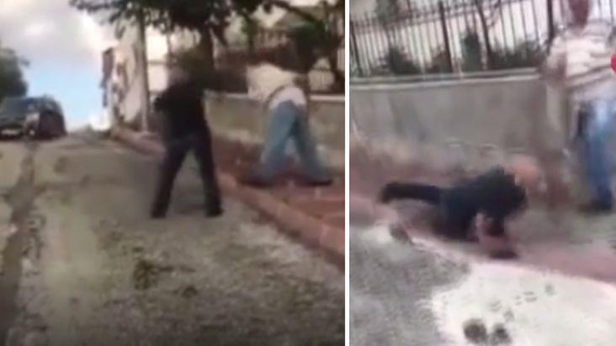 Dedeler sokak ortasını ringe çevirdi! Küfür ve kemerle saldıran yaşlı adam erken pes etti