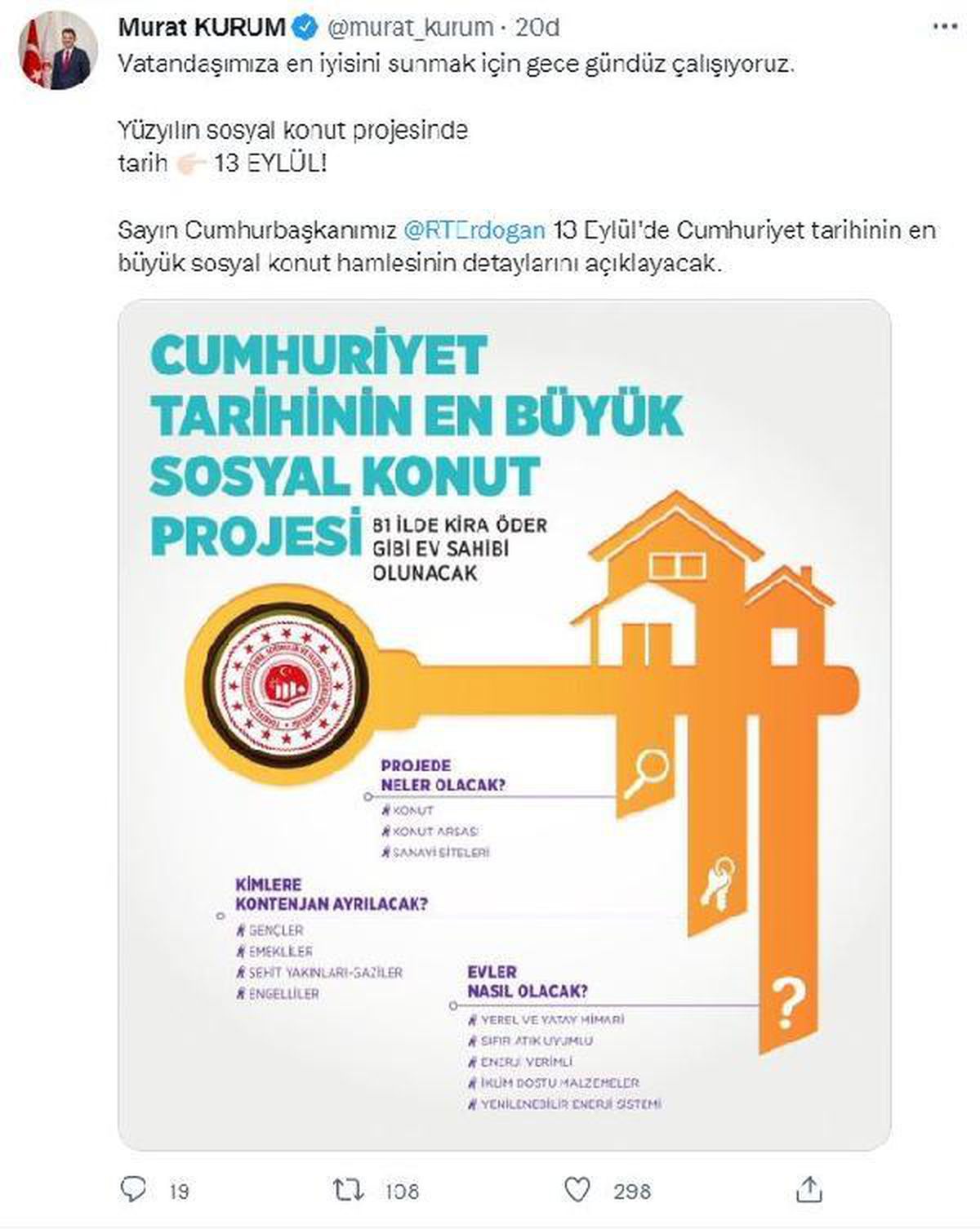 Bakan Kurum: Yüzyılın sosyal konut projesinde tarih 13 Eylül