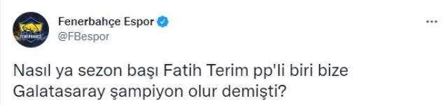 Fenerbahçe'den sosyal medyayı sallayan Fatih Terim paylaşımı: Bize Galatasaray şampiyon olur demişti Fenerbahçe'den sosyal medyayı sallayan Fatih Terim paylaşımı: Bize Galatasaray şampiyon olur demişti