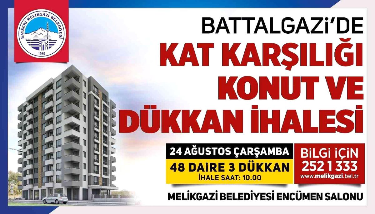 Melikgazi\'den Bbattalgazi\'de kat karşılığı konut ve dükkan ihalesi
