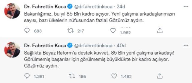 Bakan Koca müjdeyi verdi: Sağlık Bakanlığı'na 85 bin personel alınacak Bakan Koca müjdeyi verdi: Sağlık Bakanlığı'na 85 bin personel alınacak