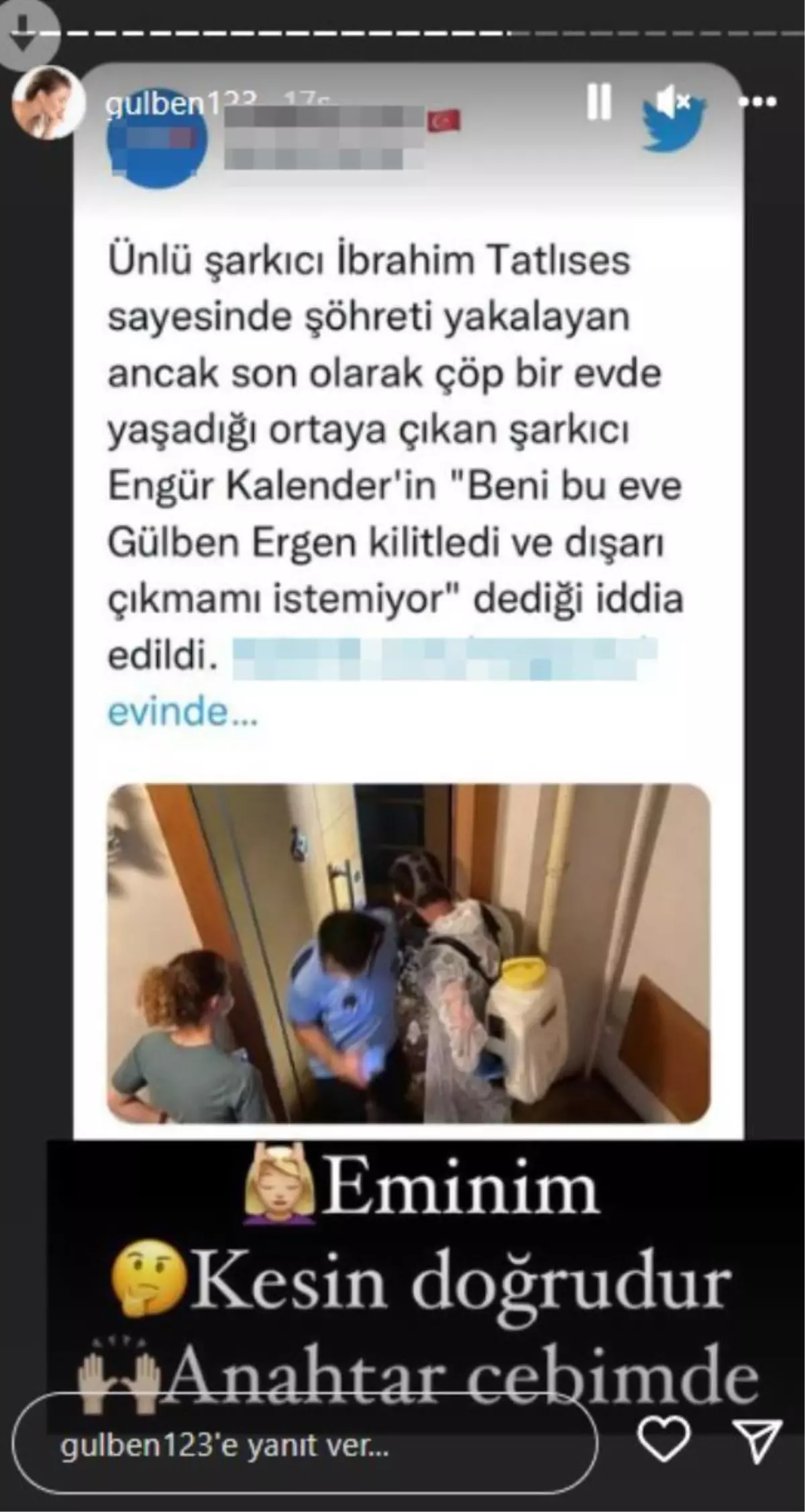 Çöp evde bulunan şarkıcı Engür Kalender'in 'Beni bu eve Gülben Ergen kilitledi' sözlerine yalanlama: Eminim doğrudur, anahtar cebimde!