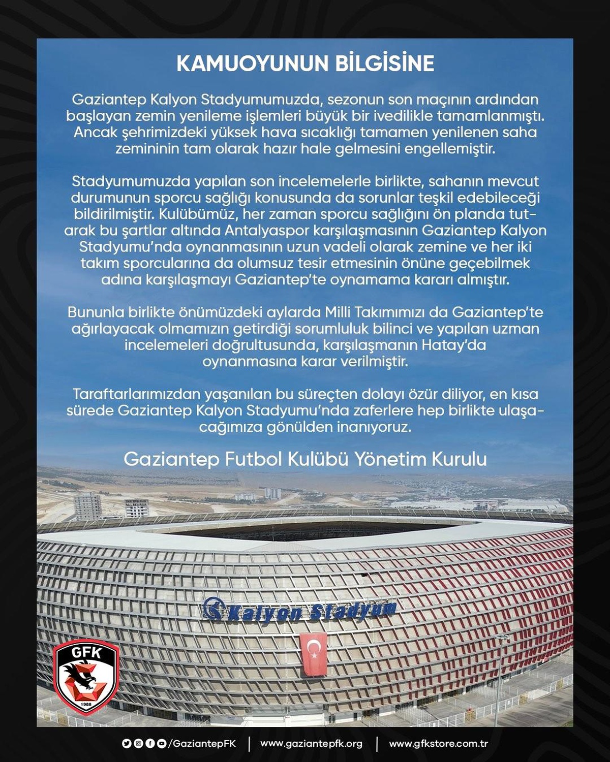 Gaziantep FK-Antalyaspor maçı Hatay\'da oynanacak