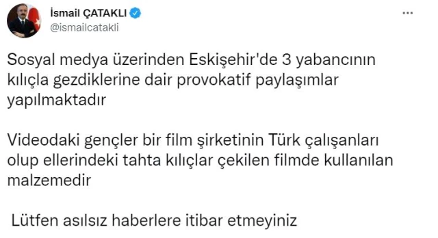 Eskişehir'de kılıçla gezen 3 kişi film seti çalışanı çıktı