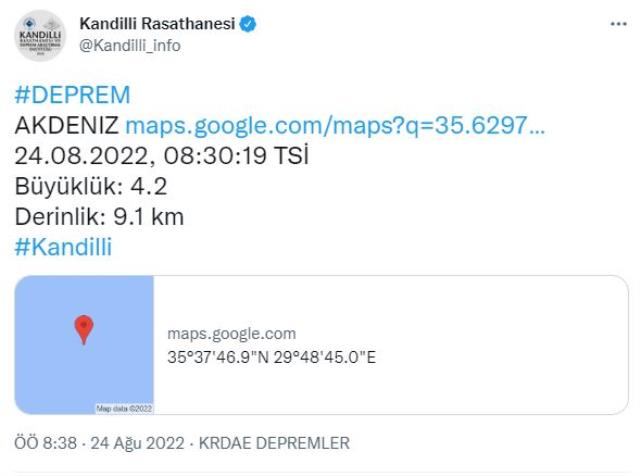 Antalya deprem meydana geldi Antalya deprem meydana geldi