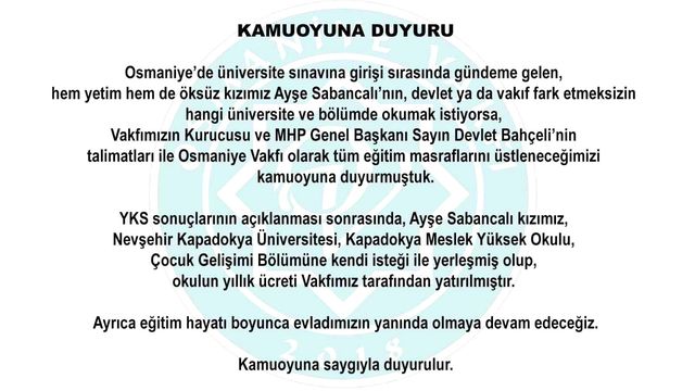 Polise verdiği cevap Türkiye'yi ağlatmıştı! Devlet Bahçeli'nin sahip çıktığı genç kız üniversiteyi kazandı Polise verdiği cevap Türkiye'yi ağlatmıştı! Devlet Bahçeli'nin sahip çıktığı genç kız üniversiteyi kazandı