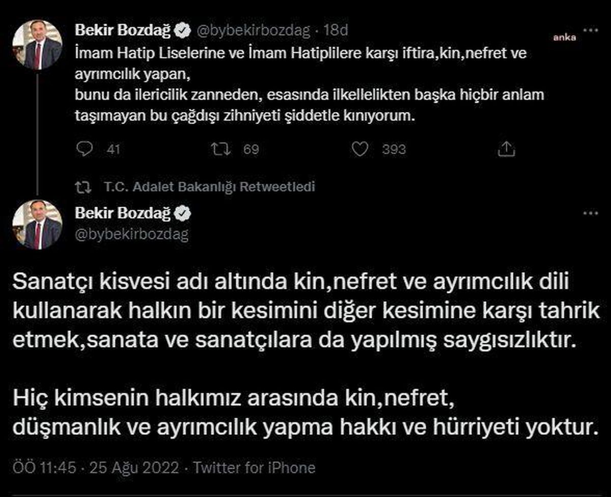 Adalet Bakanı Bozdağ\'dan şarkıcı Gülşen\'in imam hatip mensuplarına yönelik ifadelerine tepki Açıklaması