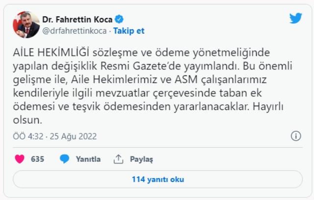 Aile hekimleri ve Aile Sağlığı Merkezi çalışanlarıyla ilgili yönetmelik Resmi Gazete'de yayımlandı Aile hekimleri ve Aile Sağlığı Merkezi çalışanlarıyla ilgili yönetmelik Resmi Gazete'de yayımlandı