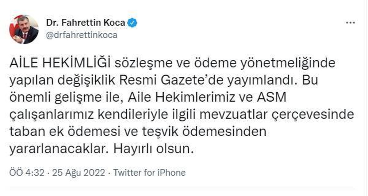 Aile hekimliği sözleşme ve ödeme yönetmeliğinde değişiklik Resmi Gazete\'de yayımlandı (2)
