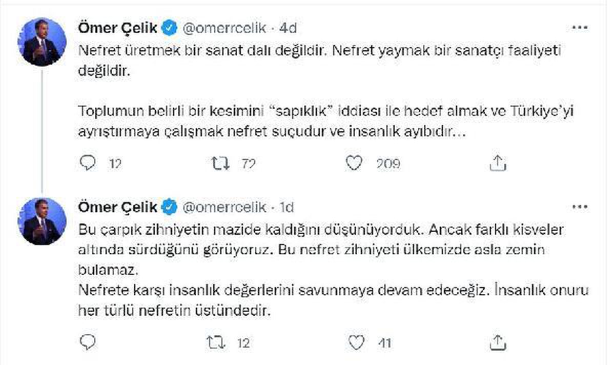 AK Parti\'li Çelik\'ten \'Gülşen\'e tepki: Nefret suçu ve insanlık ayıbı
