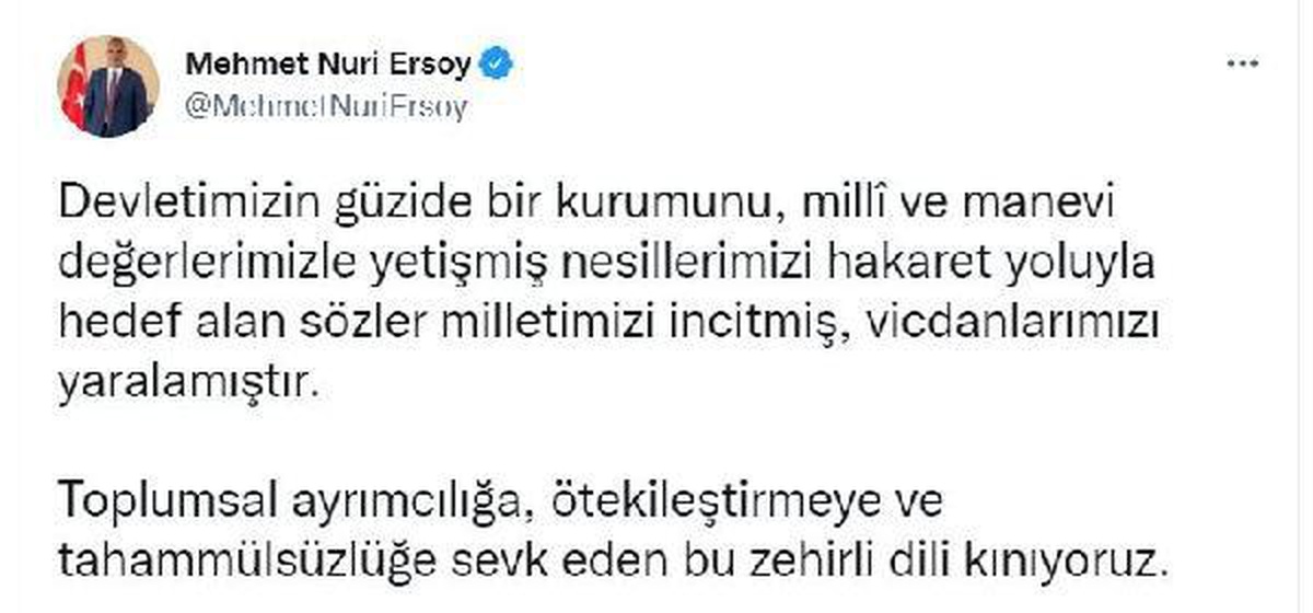 Bakan Ersoy\'dan şarkıcı Gülşen\'in imam hatip mensuplarına yönelik ifadelerine tepki Açıklaması