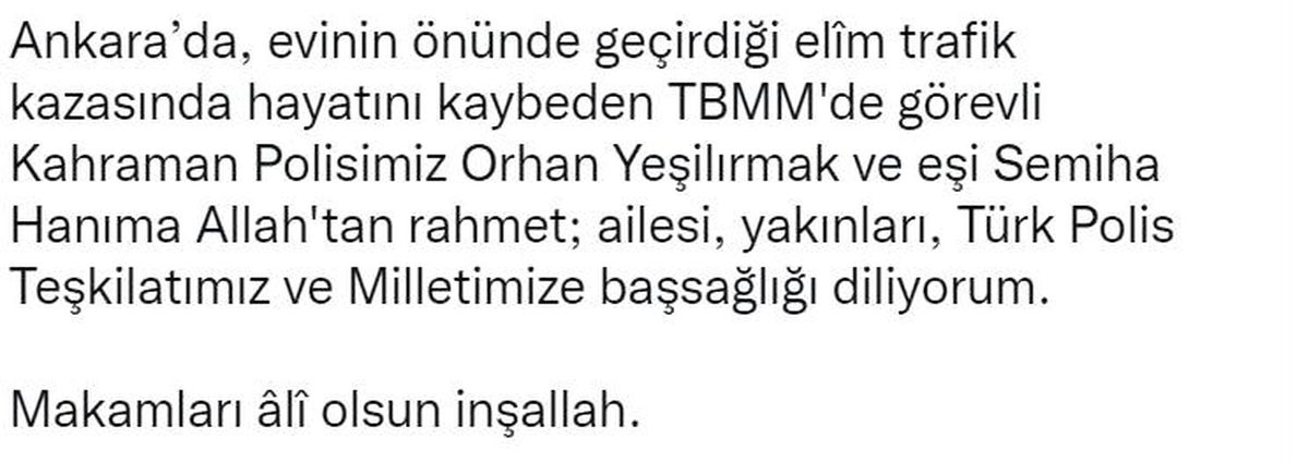Bakan Soylu, TBMM\'de görevli polis memuru ve eşinin trafik kazasında vefa ettiklerini duyurdu