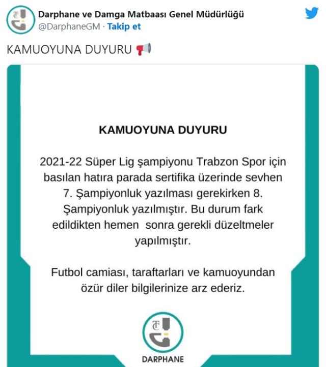 Darphane'nin Trabzonspor için bastığı hatıra parasındaki şampiyonluk detayı Fenerbahçelileri ayaklandırdı Darphane'nin Trabzonspor için bastığı hatıra parasındaki şampiyonluk detayı Fenerbahçelileri ayaklandırdı