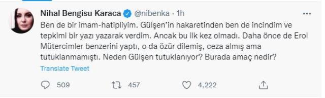 'Ben de bir İmam Hatipliyim' diyen Bengisu Karaca'dan Gülşen'in tutuklanmasına tepki