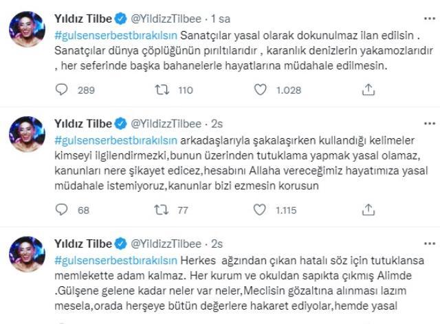 Gülşen'in tutuklanmasına tepki gösteren Yıldız Tilbe, sanatçıların dokunulmaz olmasını istedi