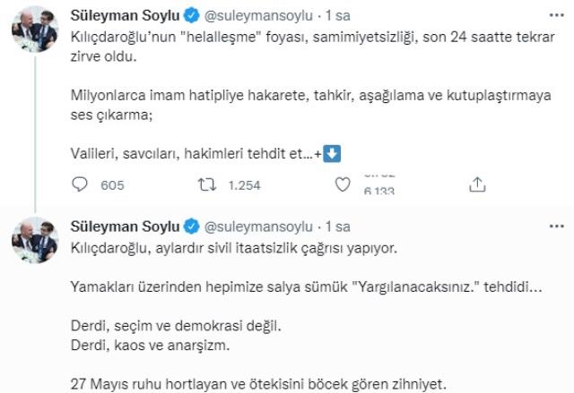 Kılıçdaroğlu'nun hakim ve savcılara seslenmesi Süleyman Soylu'yu çıldırttı: Derdi kaos ve anarşizm Kılıçdaroğlu'nun hakim ve savcılara seslenmesi Süleyman Soylu'yu çıldırttı: Derdi kaos ve anarşizm