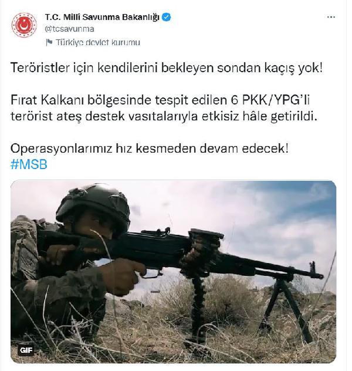 Fırat Kalkanı bölgesinde 6 PKK/YPG\'li terörist etkisiz hale getirildi