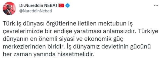 Son Dakika! Bakan Nebati'den ABD'nin gönderdiği mektupla ilgili açıklama: İş çevrelerimizde bir endişe yaratması anlamsızdır Son Dakika! Bakan Nebati'den ABD'nin gönderdiği mektupla ilgili açıklama: İş çevrelerimizde bir endişe yaratması anlamsızdır