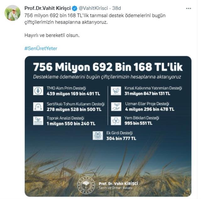 Tarım destek ödemeleri bugün hesaplara yatırılıyor