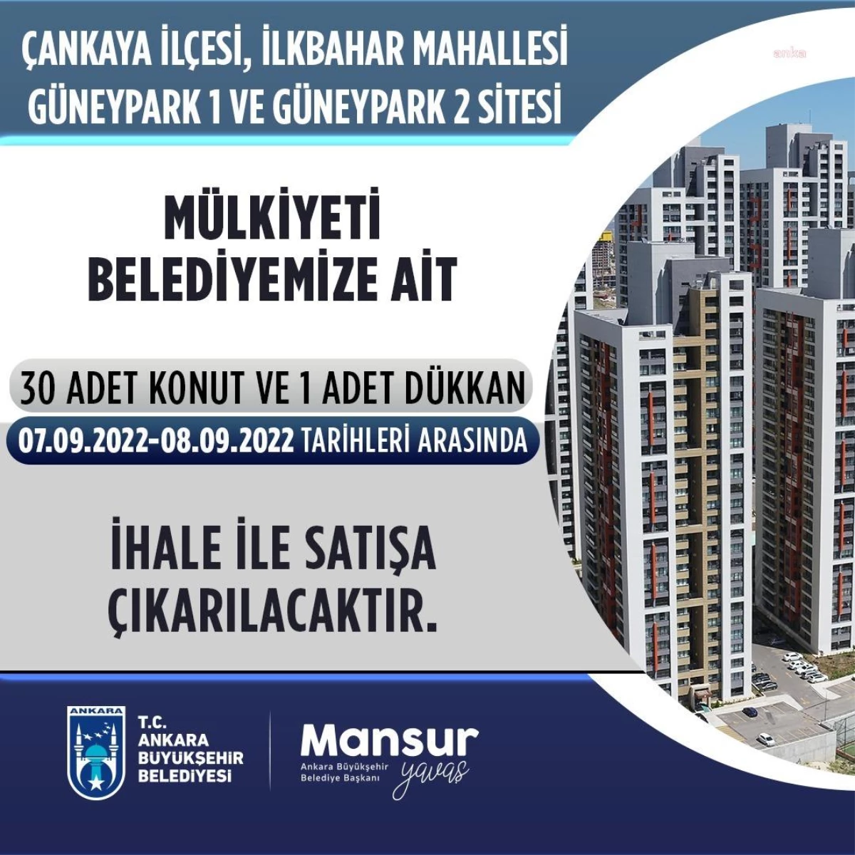 Ankara Büyükşehir Belediyesi, 31 Taşınmazı Daha İhale ile Satışa Çıkarıyor