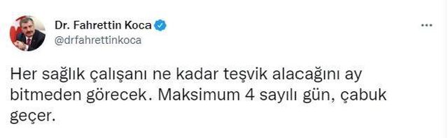 Bakan Koca'dan sağlık çalışanlarının teşvik ödemelerine ilişkin açıkladı: Ay bitmeden ne kadar alacaklarını görecekler Bakan Koca'dan sağlık çalışanlarının teşvik ödemelerine ilişkin açıkladı: Ay bitmeden ne kadar alacaklarını görecekler