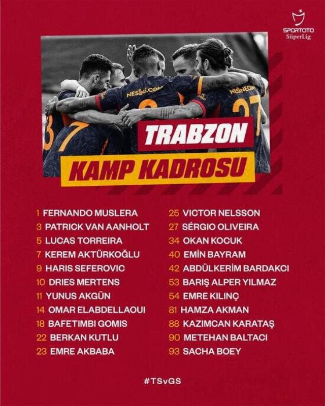 Galatasaray'ın Trabzonspor maçı kadrosu belli oldu! Yeni transferler derbide yok Galatasaray'ın Trabzonspor maçı kadrosu belli oldu! Yeni transferler derbide yok