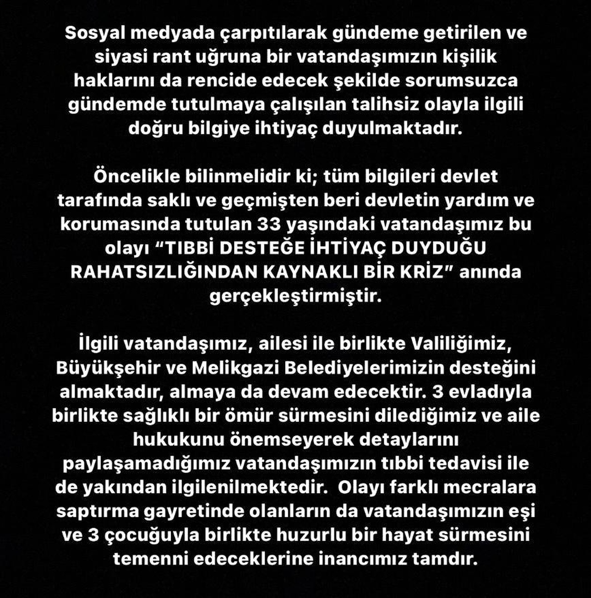 Kayseri Büyükşehir Belediyesinden kendine zarar veren şahıs ile ilgili açıklama