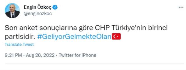 CHP Grup Başkanvekili Özkoç, yaptırdıkları son ankette birinci çıktıklarını paylaştı CHP Grup Başkanvekili Özkoç, yaptırdıkları son ankette birinci çıktıklarını paylaştı