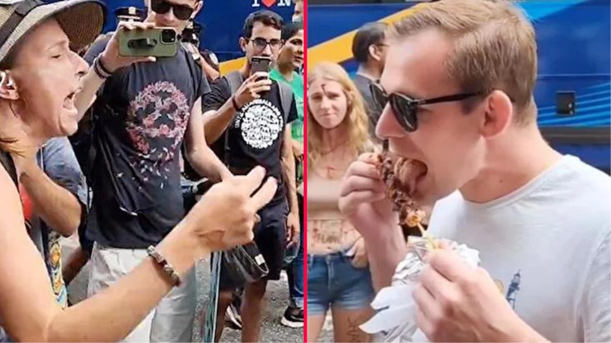 Eylemcilerin karşısına geçip kebap yiyen adam, vegan kadını çıldırttı