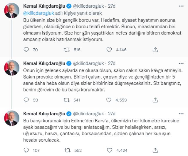 Kılıçdaroğlu'ndan gençlere 'provokasyon' uyarısı: Gelecek aylarda ne olursa olsun sakın oyuna gelmeyin Kılıçdaroğlu'ndan gençlere 'provokasyon' uyarısı: Gelecek aylarda ne olursa olsun sakın oyuna gelmeyin