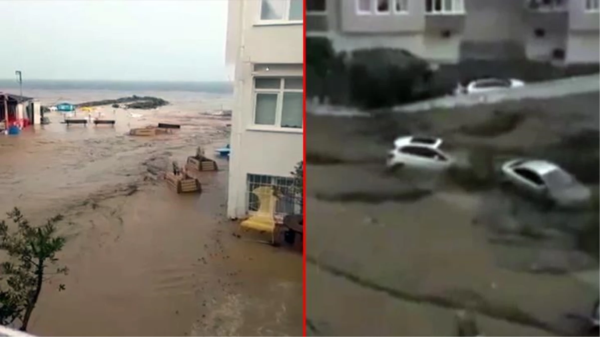 Bursa\'da sağanak yağış hayatı felç etti! Mudanya\'da karayla deniz birleşti, otomobiller sürüklendi