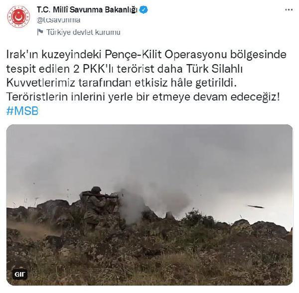 Pençe-Kilit Operasyonu bölgesinde 2 PKK\'lı terörist etkisiz hale getirildi