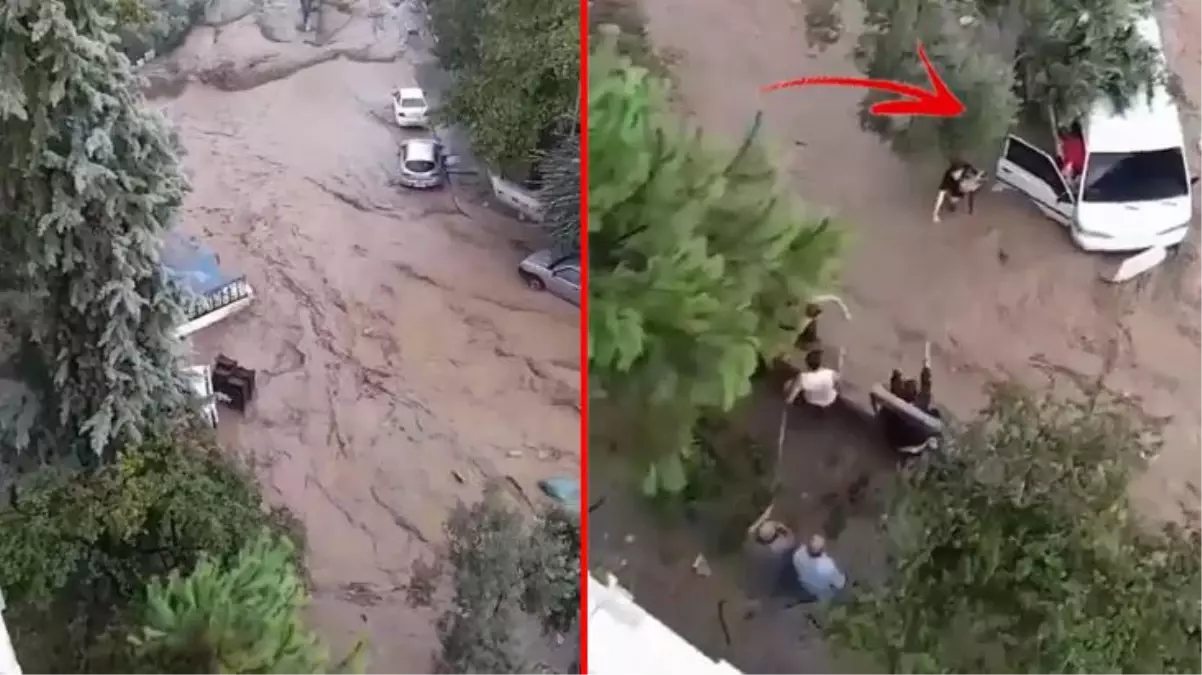 Mudanya\'da yaşanan sel 4 kişilik aileyi minibüste mahsur bıraktı!