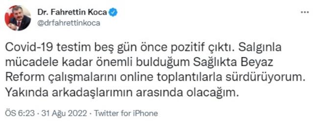Son Dakika: Sağlık Bakanı Fahrettin Koca, koronavirüse yakalandı Son Dakika: Sağlık Bakanı Fahrettin Koca, koronavirüse yakalandı