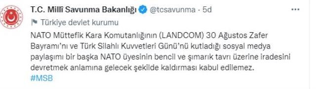 NATO'nun 30 Ağustos paylaşımını kaldırmasına MSB'den sert tepki: Kabul edilemez NATO'nun 30 Ağustos paylaşımını kaldırmasına MSB'den sert tepki: Kabul edilemez