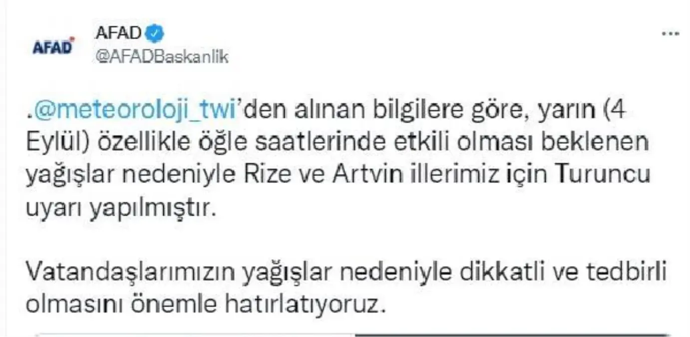 AFAD'dan Rize ve Artvin için 'Turuncu' uyarı